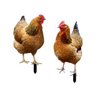 Ioensy - Estatua De Gallina Para Jardín, Estacas De Metal, Esculturas De Animales Para Suelo, Césped Y Exteriores, 2 Uds.