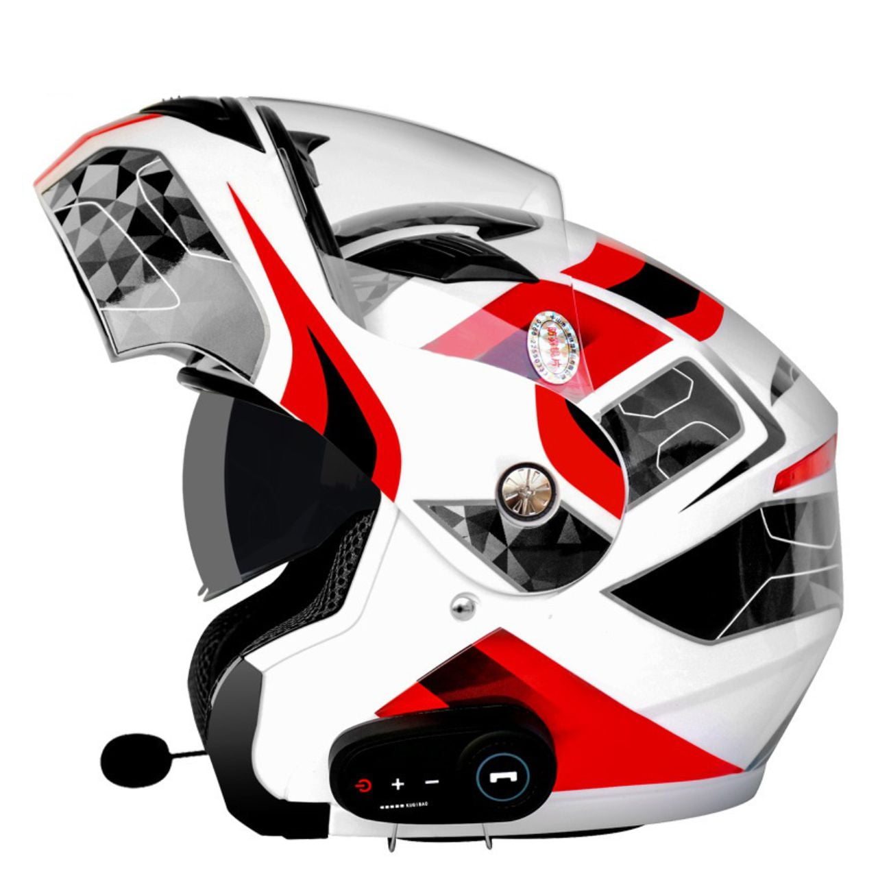 Genérico - Casco Moto Getnoog Kuqibao Con Bluetooth K10 - Blanco Rojo Negro