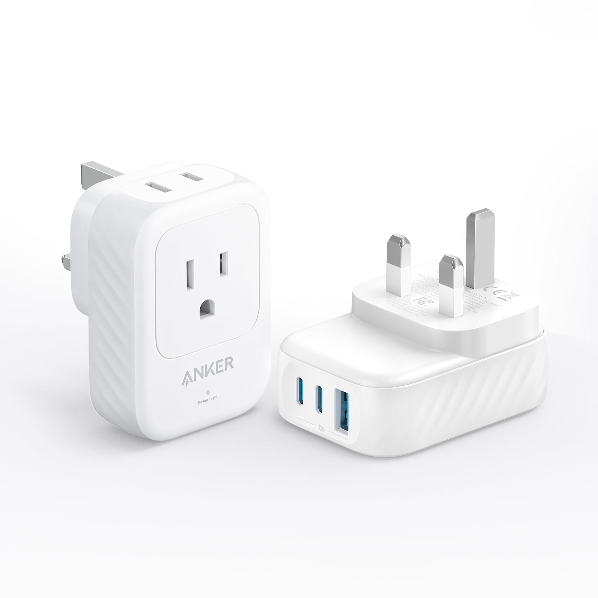 Adaptador De Enchufe Anker Travel Adapter De Ee. Uu. A Reino Unido De 15 W Con 2 Ac Y 2 Usb-c