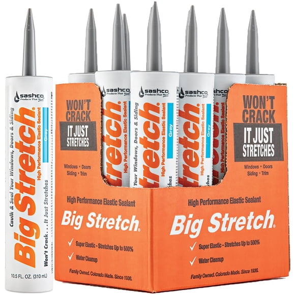 Látex Caulk Sashco Big Stretch, 100 por ciento acrílico, 310 ml, gris