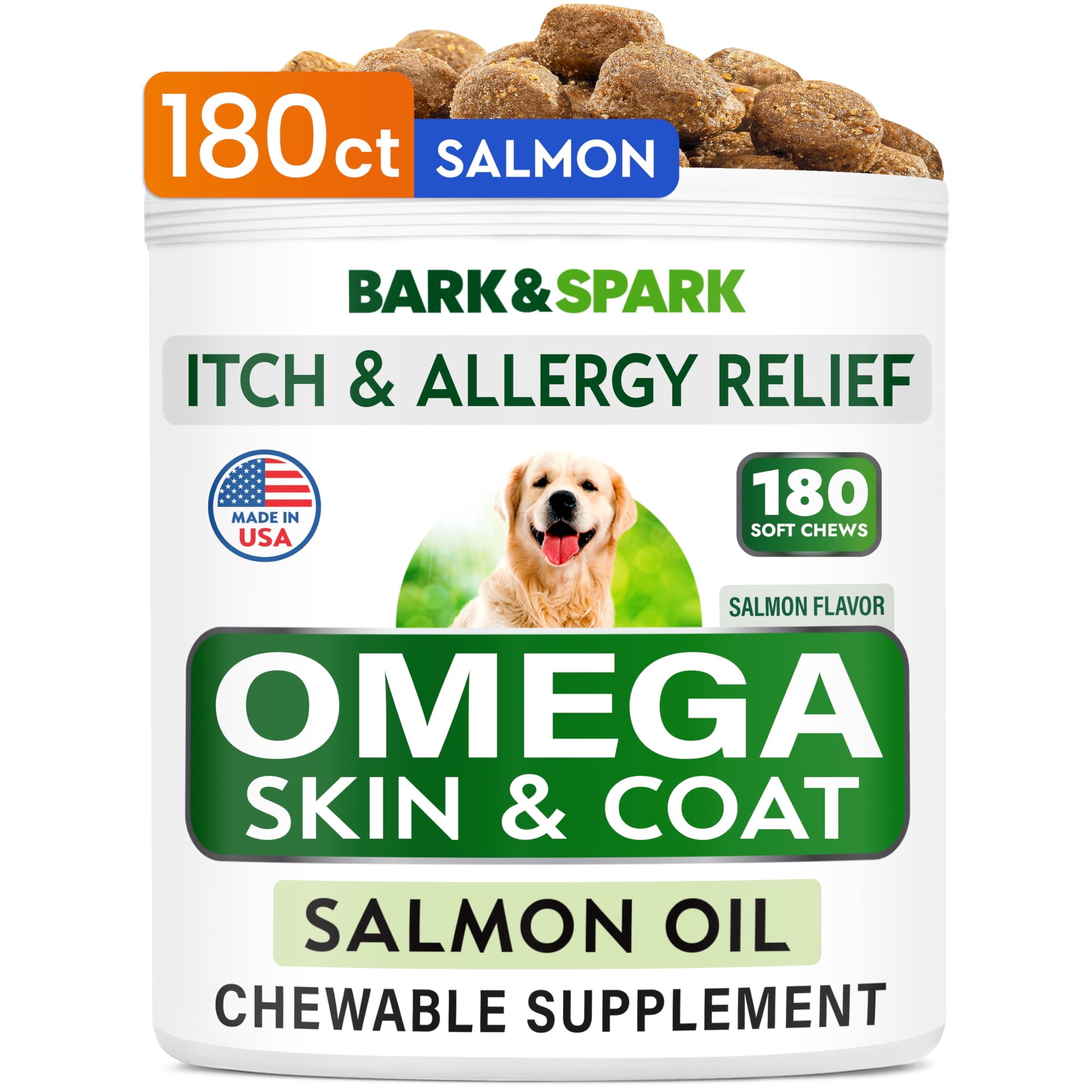 Golosinas Para Perros Con Omega 3 Bark&spark 180 Aceite De Pescado Para Perder Pelo