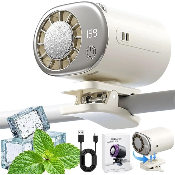 Ventilador clip coche LED 199 velocidades 16°C semi enfriamiento USB recargable 360°