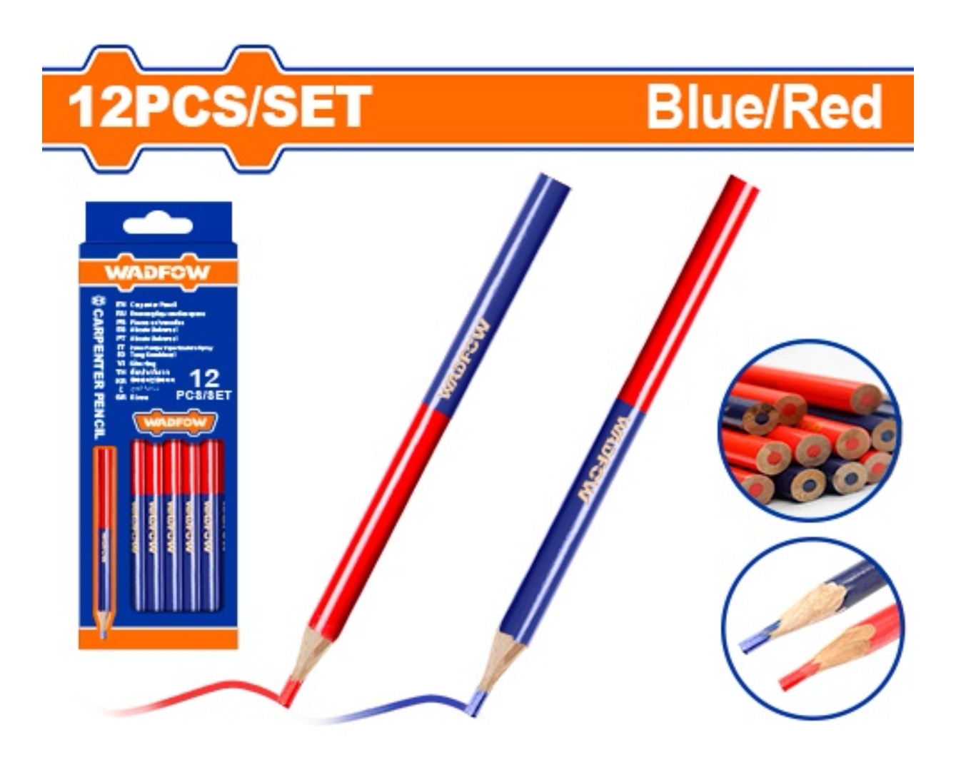 Set De 12 Lápiz Carpintero Bicolor Azul/Rojo Wadfow Wmq2512