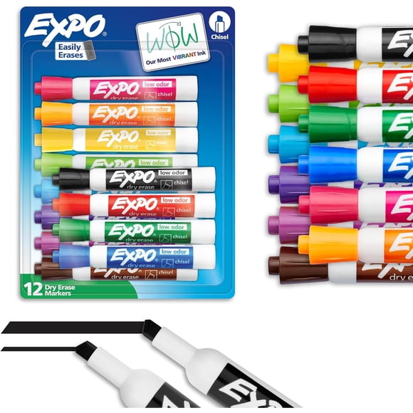 Marcadores EXPO para pizarra blanca, tinta de bajo olor, colores surtidos, punta biselada