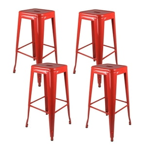 Castletec - Pack 4 Taburetes Pisos Metal Tolix Para Comedor Bar Lf5-03H - Rojo