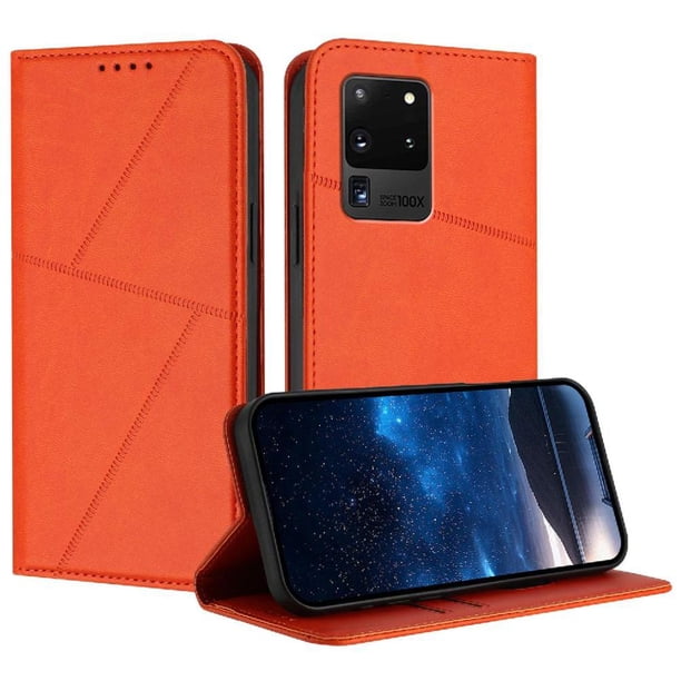 Funda Cartera Magnética para Samsung Galaxy S20 Ultra Protección Antichoque con Ranuras Naranja