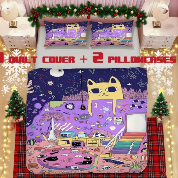 Enchanting Anime Print Soft Polyester Bedding Set Includes Duvet Cover and Pillowcases Perfect for Bedroom or Guest Room Decor