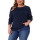 thumbnail image 4 of Agnes Orinda Camiseta de Mujer Talla Grande con Detalle de Pliegues en el Frente Cuello Redondo Manga Larga Camiseta Básica Casual Blusa 3X Azul Marino, 4 of 6