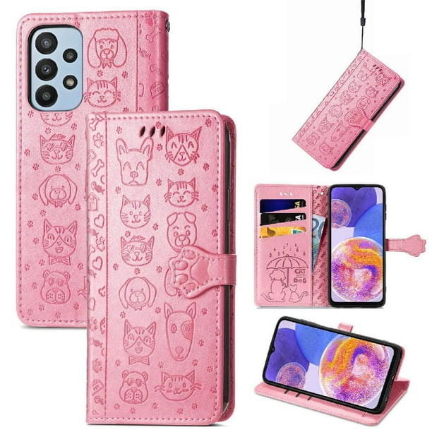 Funda Cartera FOXDOCK para Samsung Galaxy A23 , Flip PU con Relieve de Gatos y Perros, Tarjetero y Soporte