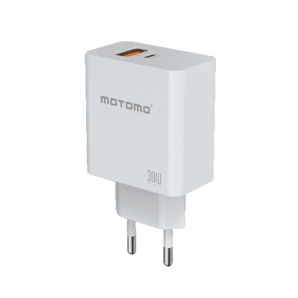 Motomo - Cargador Cr25, Conector Usb-a Y Usb-c, Incluye Cable Usb-c A Lightning, 30w, Color Blanco