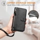 thumbnail image 4 of Funda tipo cartera para Realme Narzo N53 4G con bolsillo con cremallera, tarjetero, soporte, correa para la muñeca y tapa de cuero Negro, 4 of 5
