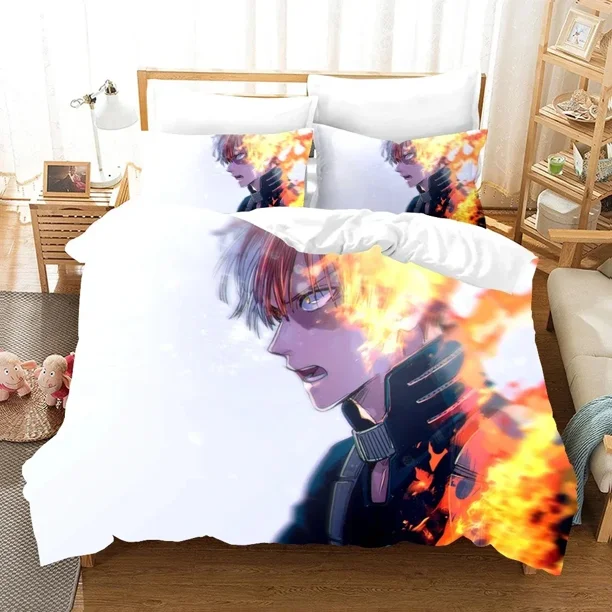 v33 Bed Sheets Anime Printed My Hero Academia Duvet Cover Pillowcase Bedding Set Double Twin Full Queen King Adult Bedclothes Quilt Cover 3-Piece Bedding Set (1 Duvet Cover + 2 Pillow Shams) Bed Sheet