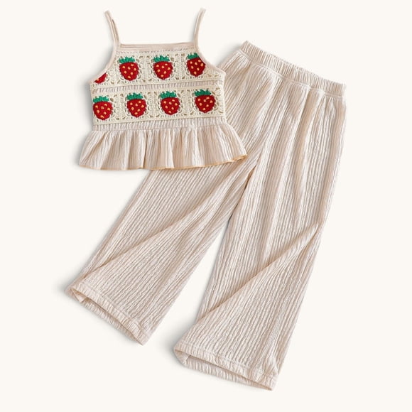 Conjunto De Top Con Tirantes + Pantalon Para Niñas Primavera Verano