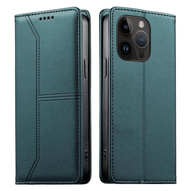 Funda tipo cartera con bloqueo RFID para iPhone 14 Pro cubierta magnética de cuero con tapa y soporte Verde