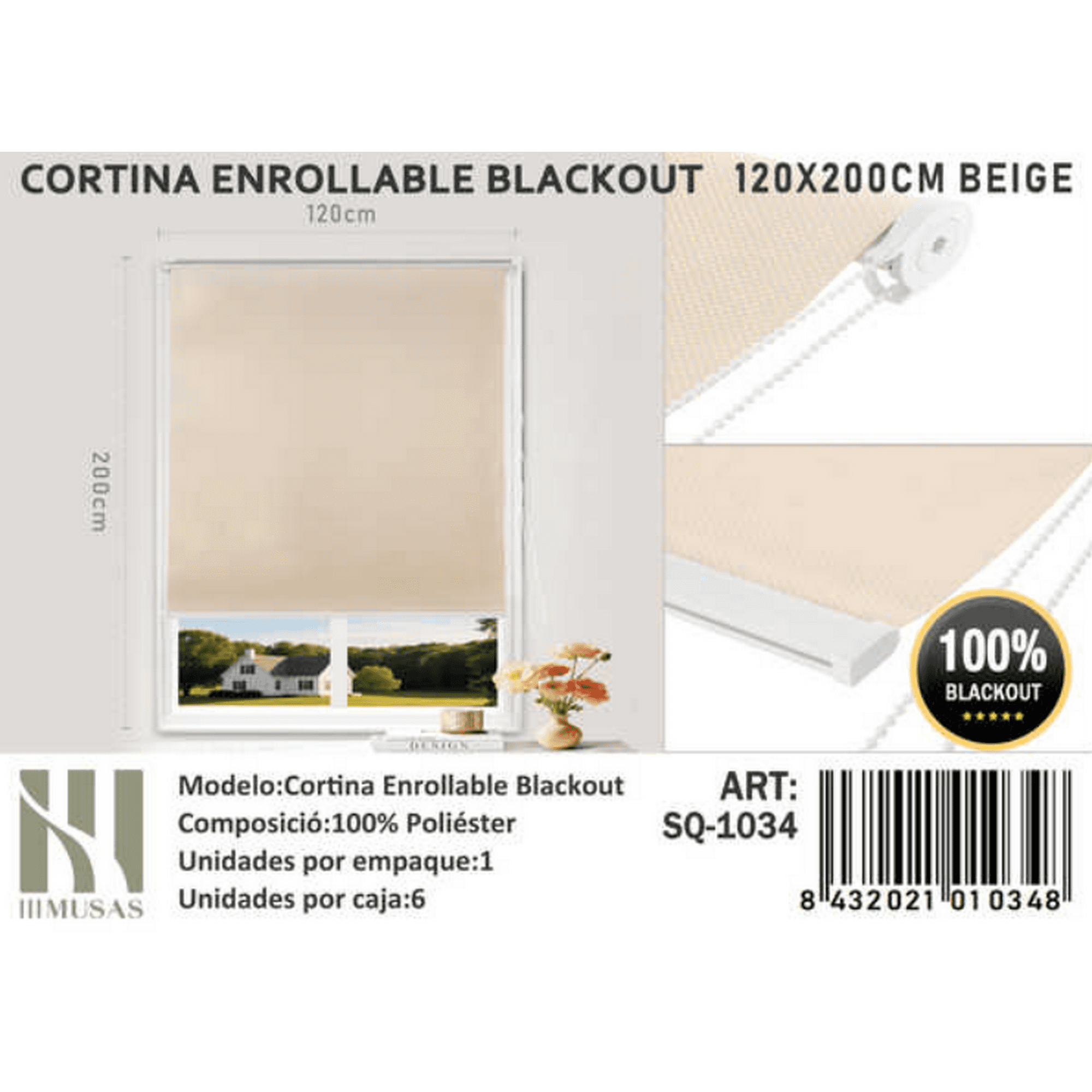 Tecnocasa - Cortina Roller Blackout 120x200cm Beige-1034