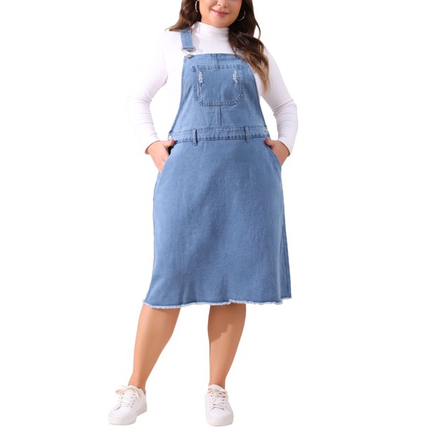 Agnes Orinda Vestido de Tirantes de Mezclilla con Tirantes para Mujer de Talla Grande, Falda de Jean Distressed Racerback 3X Azul Claro