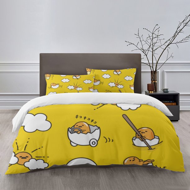 Gudetama Bedding Sets Bed Cartoon Duvet Cover Lightweight 3 Piece Bet Sets for Kids Boys Girls