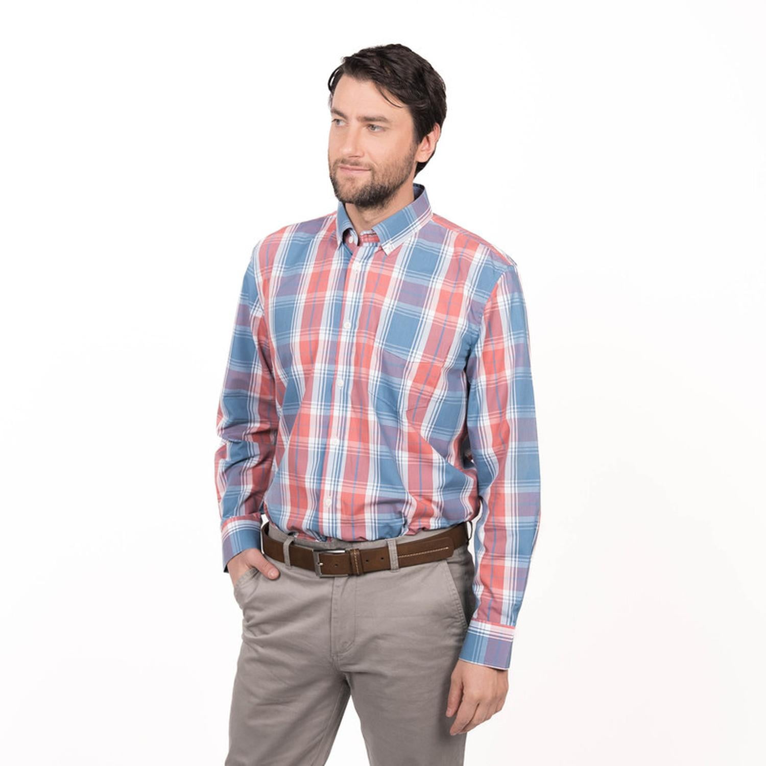 Truval - Camisa Trevira Escocesa Regular Fit Gris L
