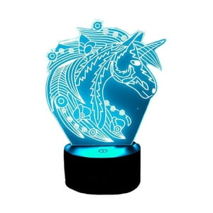 Lelumania - Lampara Ilusion 3D Unicornio Flores De 7 Colores, Base Touch