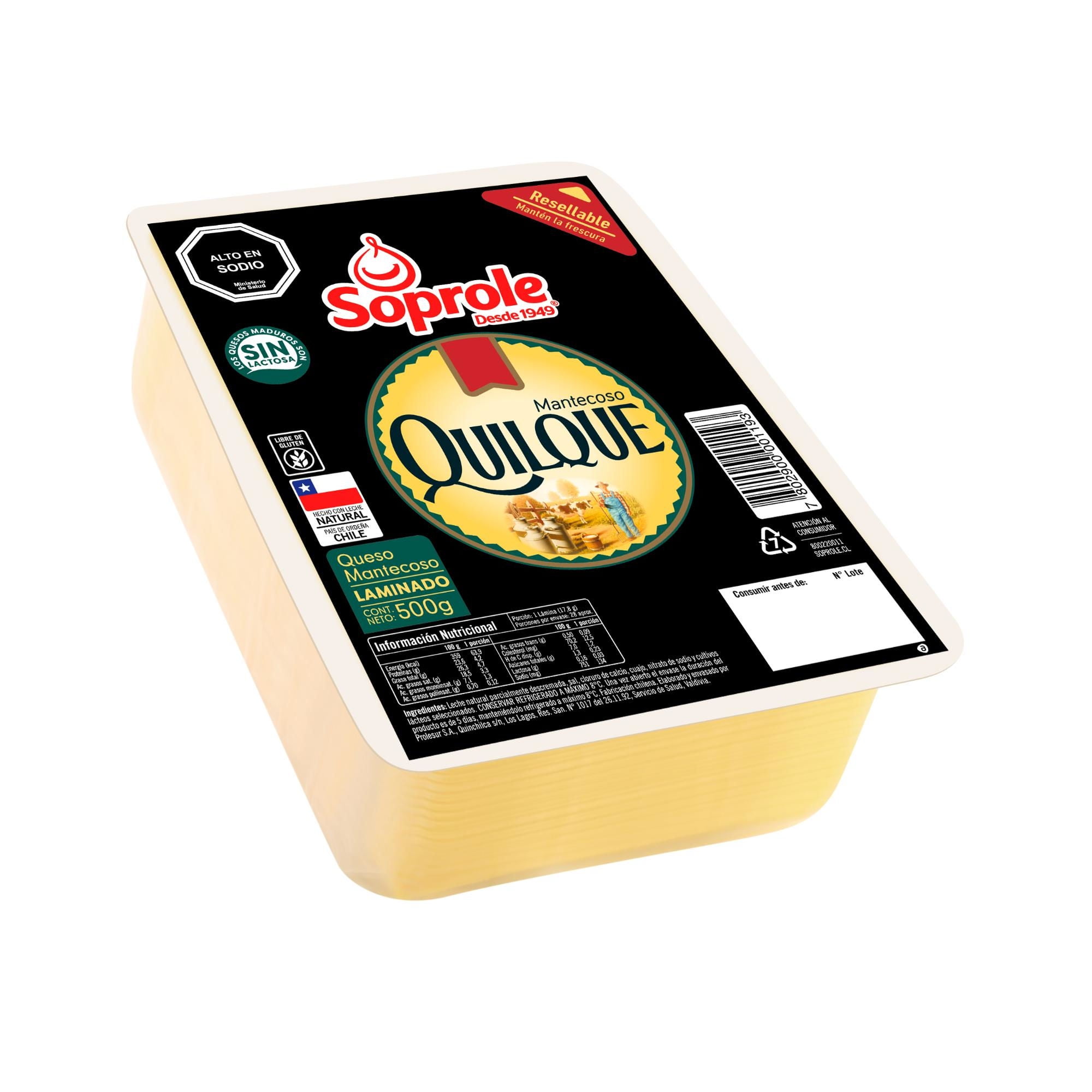 Queso Mantecoso Quilque Laminado 500 g Soprole