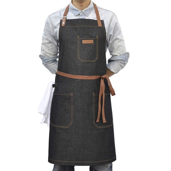 Delantal DingSay Trendy Negro de Denim con Bolsillos 86 cm