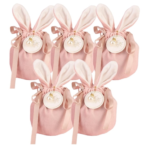 Bowknot Easter Bunny Cute Gift, W / Cards & Pearls Bunny Ears Egg Basket Jewelry Organizer Treat Bags Velvet Candy Bag para cumpleaños Pascua Rosa