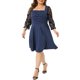 thumbnail image 4 of Agnes Orinda Trajes de Halloween para Mujeres Tallas Grandes Cuello Cuadrado Mangas de Malla 3/4 Vestido Midi Línea A con Pliegues y Vuelo 1X Azul Oscuro, 4 of 6