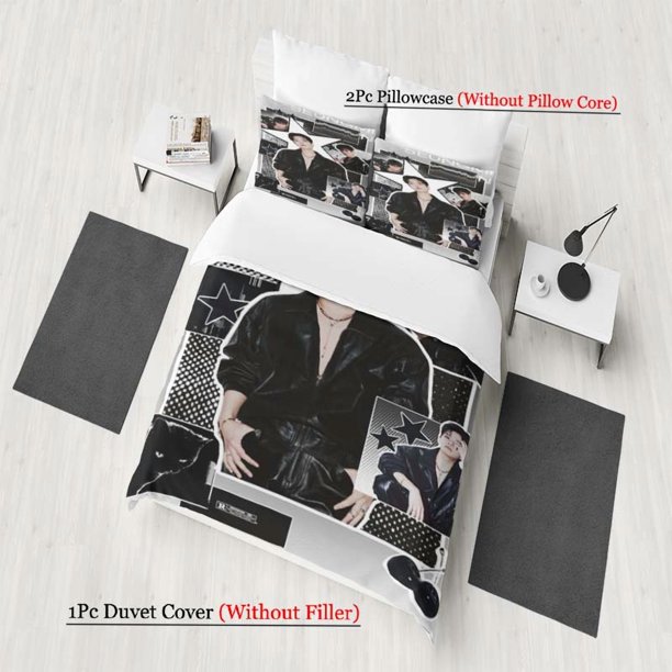 Fashion SEUNGMI Black Leather Jacket Collage Pattern Bedding Set Soft and Comfortable