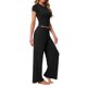 thumbnail image 4 of INSPIRE CHIC Conjuntos de Pijama para Mujer, Top de Manga Corta de Punto, Pantalones Largos con Volantes y Pierna Ancha, Chándal de 2 Piezas, Conjuntos de Pj para Estar en Casa, Talla S, Negro, 4 of 6