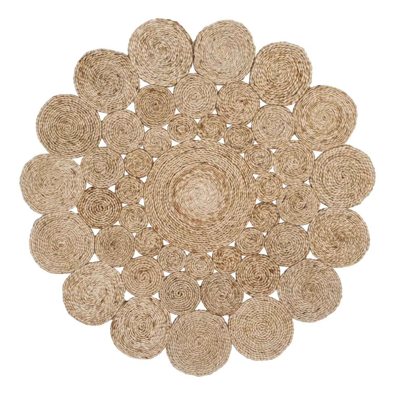 Fliperex - Alfombra Redonda De Yute Todo Circulos Color Natural Beige