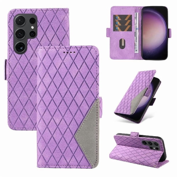 Funda Cartera para Samsung Galaxy S24 Ultra con Tarjetero Soporte y Correa Morado