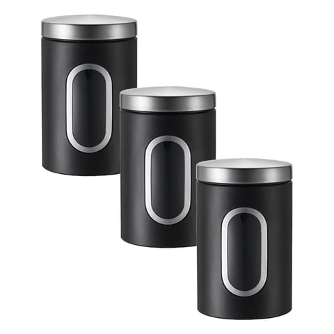Bothyi - Organización De Latas De Almacenamiento De Alimentos De Acero Inoxidable De 3 Piezas Con Contenedor De Tapa Negro
