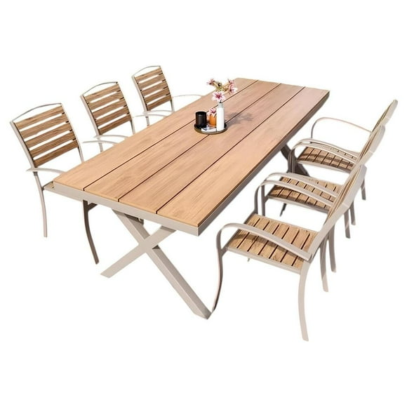 Juego De Comedor Exteriores 180CM Y 6 Sillas Impermeables