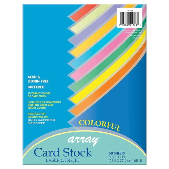 Cartulina Pacon, multicolor, 10 colores, 8,5 x 11, 50 hojas
