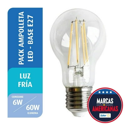 Pack 4 Ampolletas Led Filamento A60 6W Luz Fría Base E27 4 Un Great Value