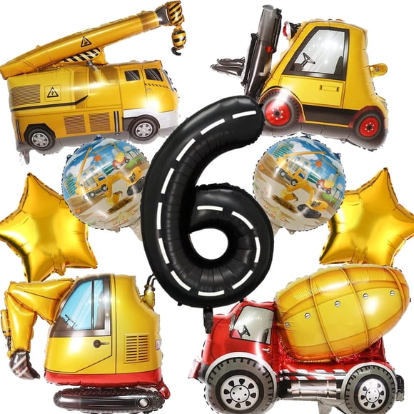 Globos De Camión De Construcción Para Fiesta De Cumpleaños De Niño De 6 Años