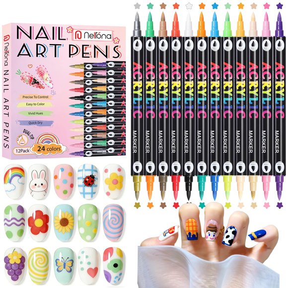 Plumas de Uñas Nelrona 24 colores con punta dual de 0,7 mm – Acrílico