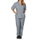 thumbnail image 1 of Uniforme de trabajo de enfermería con cuello en V y bolsillo de color sólido europeo y americano para mujer, 1 of 5