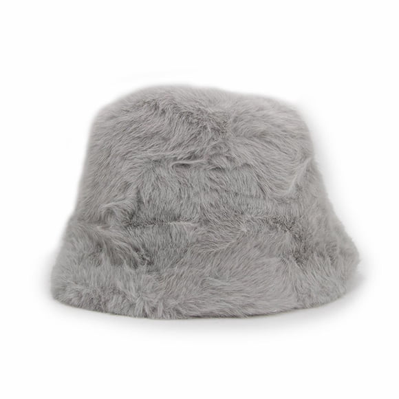 Gorro Bucket Peludo Liso Mujer Invierno Suave Abrigado Moda Gris Talla Única