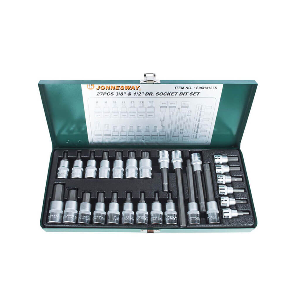 Juego Puntas Imbus Hexagonales Jonnesway De 1/2 Y 3/8 - 27 Piezas