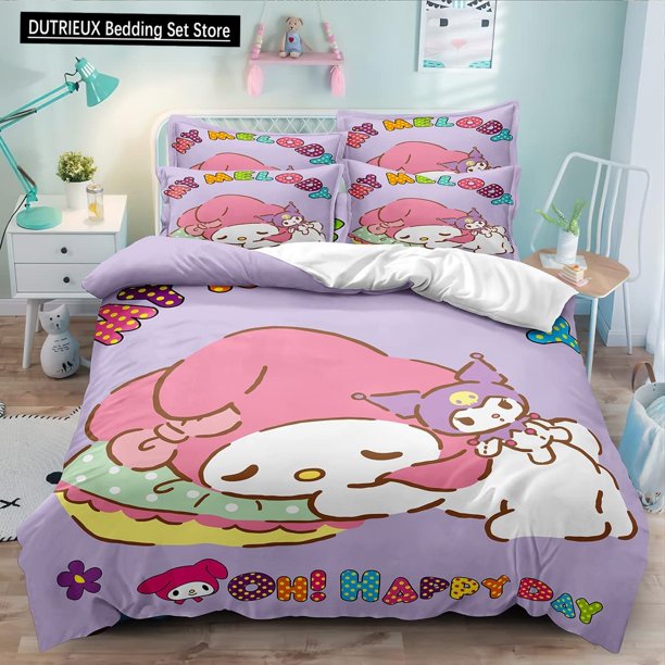 v2045 Bed Sheets Cartoon Cinnamoroll Duvet Cover Bedding Supplies Girl Princess Dormitory Room Pillow Cover Quilt Cover Two Piece Set 3-Piece Bedding Set (1 Duvet Cover + 2 Pillow Shams) Bed Sheets ju