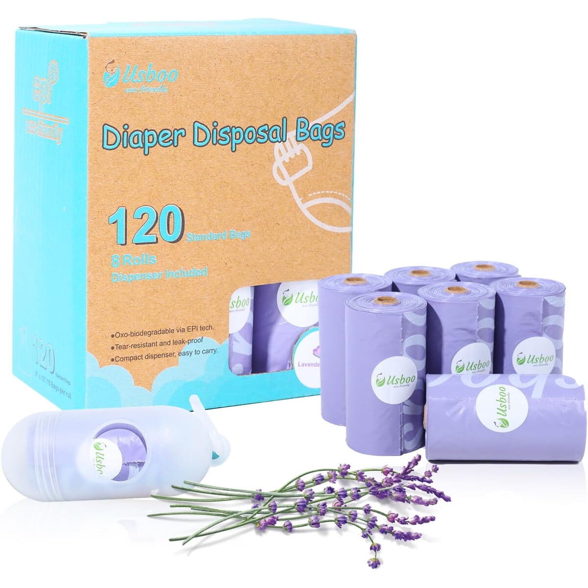 Bolsas Usboo Desechables Pañales 120 Lavanda Antifugas