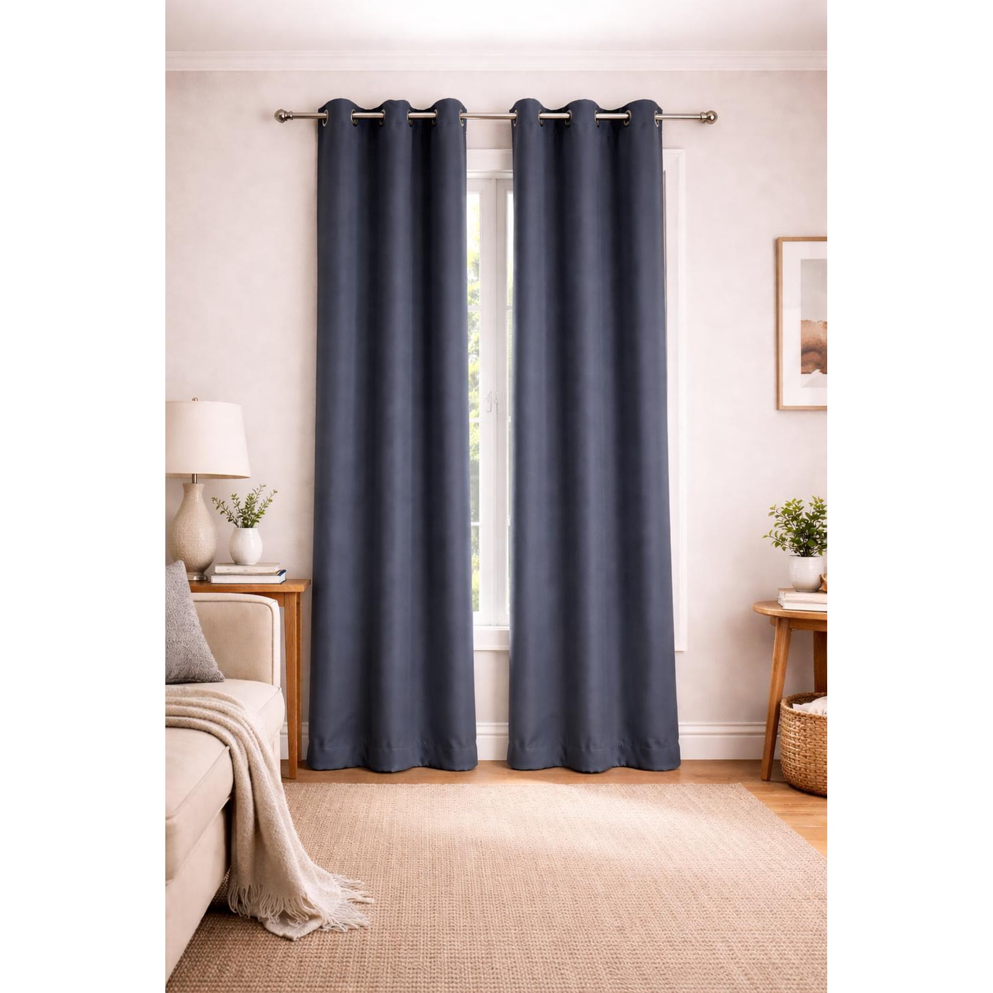 Clems - Cortina 100% Blackout De Tela Engomada 2 Paños Gris Oscuro