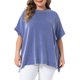 thumbnail image 1 of Agnes Orinda Blusas de Verano Casual de Talla Grande para Mujer con Rayas, Cuello Redondo, Manga Corta, Abertura Lateral, 3X Azul, 1 of 8
