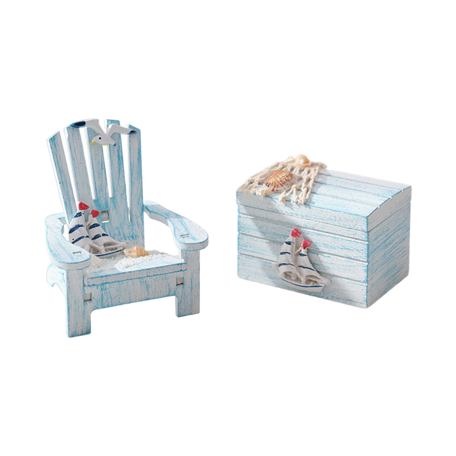 Bothyi - 2X Mini Silla Y Baúl Con Temática Náutica De Playa Para Sala De Estar, Hogar, Encimera, Vela