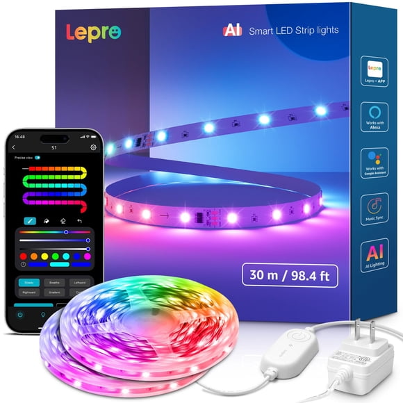 Tira de luces LED Lepro S1 AI para dormitorio RGB inteligente de 100 pies (2 x 50 pies)