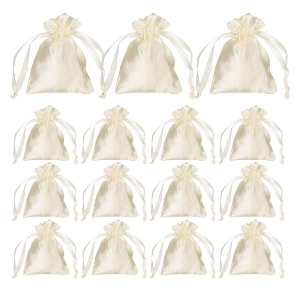 15 bolsas de regalo de satén beige con cordón, 3.5" x 2.8" bolsas de regalo para fiestas, bolsas de regalo para bodas, cumpleaños, dulces