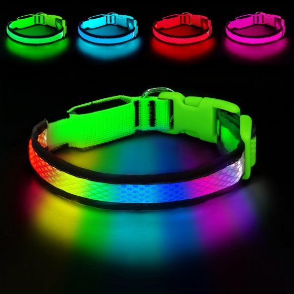 Collar LED PWOD para perros, pequeño, verde, impermeable