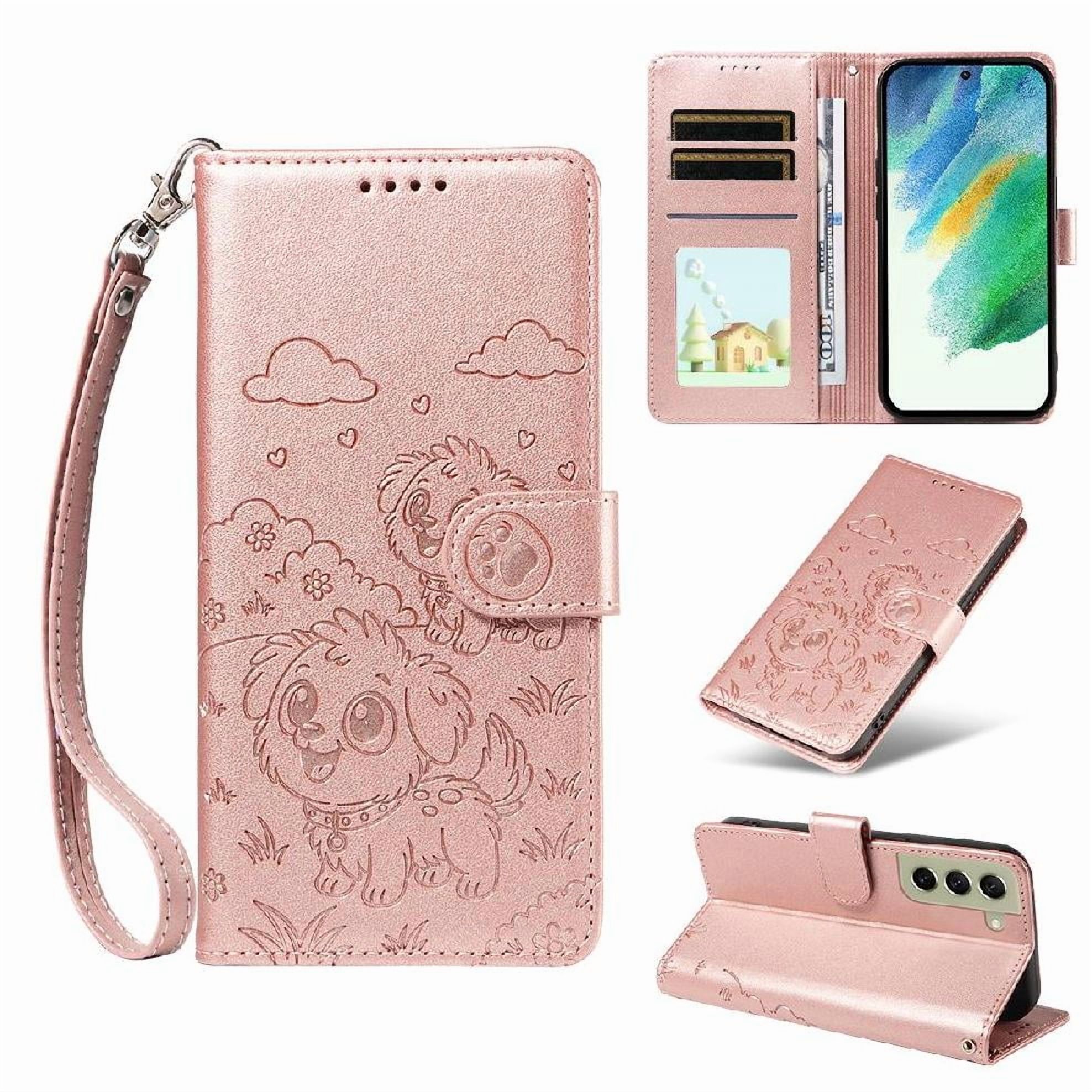 Funda Billetera Foxdock Compatible Con Samsung Galaxy S21 Fe, Diseño Perrito Tierno, Ranuras Para Tarjetas Y Soporte Plegable