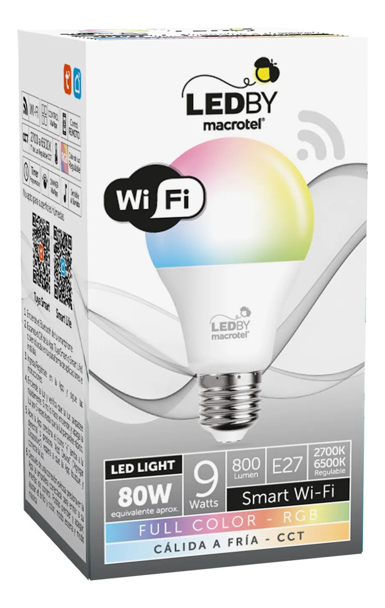Ampolleta Led Con Wi-Fi Macrotel Lb-A60W01 Bulbo Color Rgb 9W 220V 6500K 800Lm
